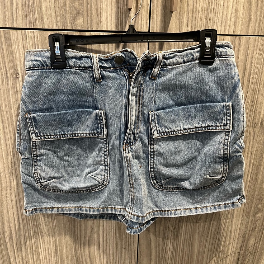 Denim Mini Skirt with Large Pockets